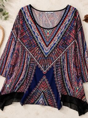 Nygard Boho Medallion Tunic Top 3X Asymmetrical Hem
